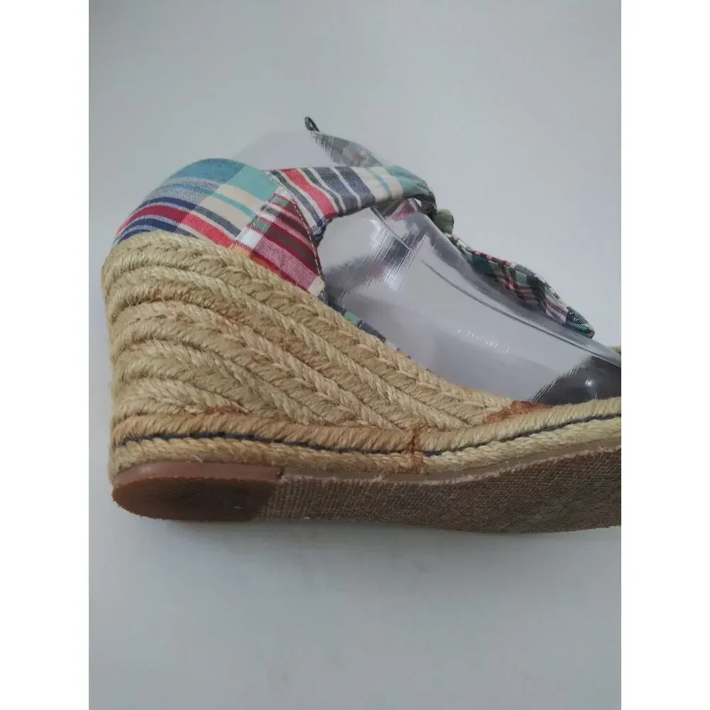 Tommy Hilfiger Plaid Tie Espadrilles Wedge Sandals Y2K Size 7